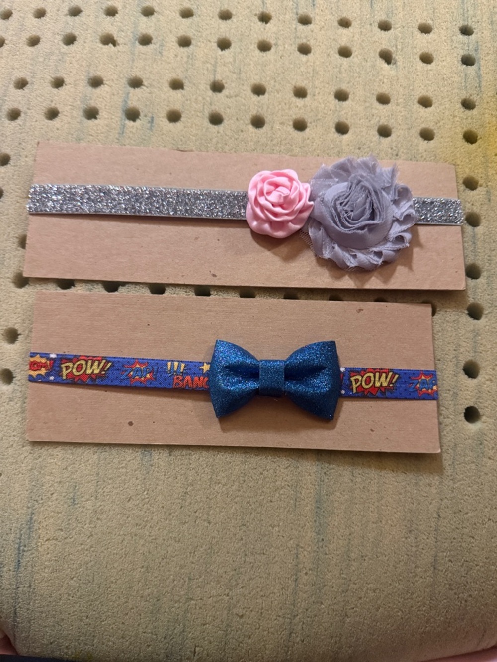 Kids Sparkle Flower Headband & Superhero Bow Set - Pink, Gray & Blue